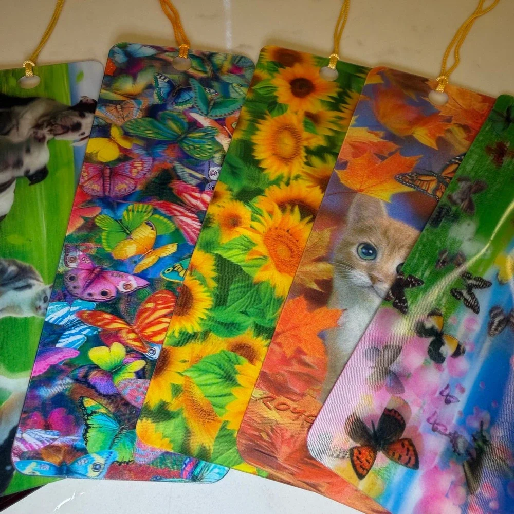 Advanced 3D Bookmarks Lot of 6 Lenticular Animals Butterflies Sunflowers Tassels